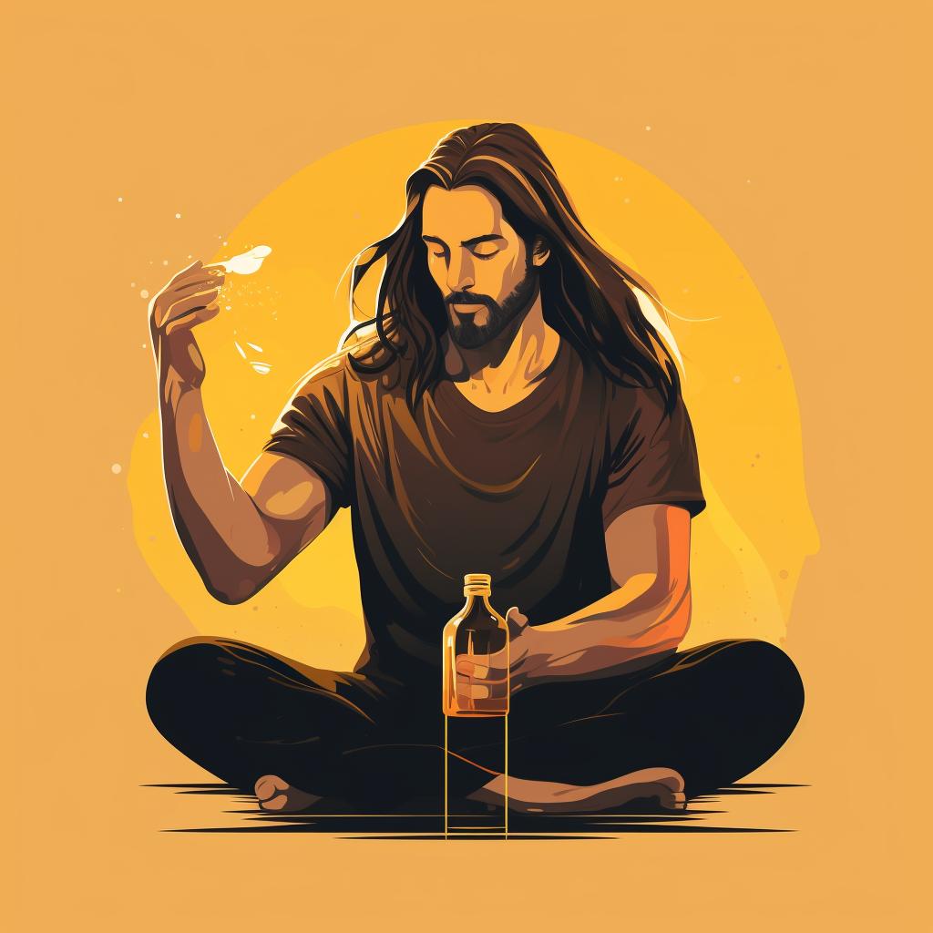 A man applying hair oil to his long hair